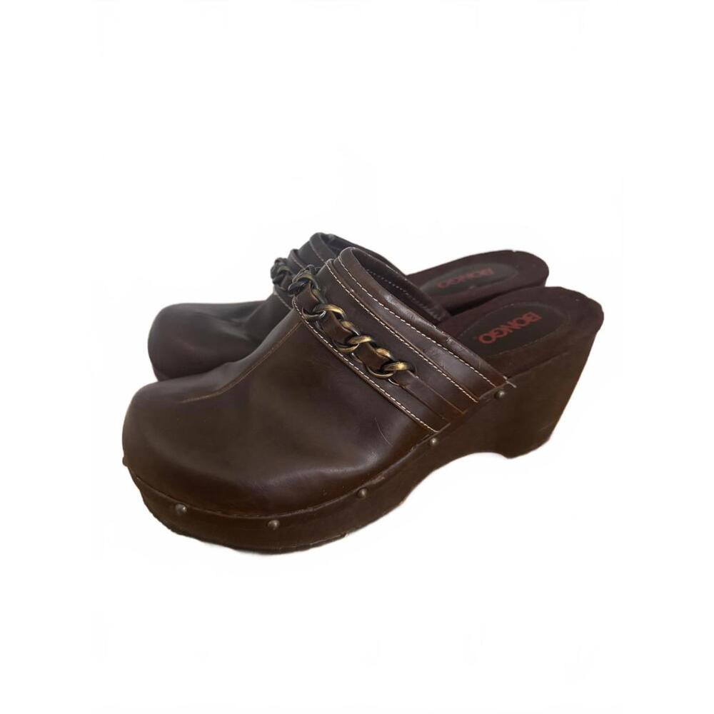 Vintage Y2K Bongo Brown Leather Mule Clogs Women's Sz 10